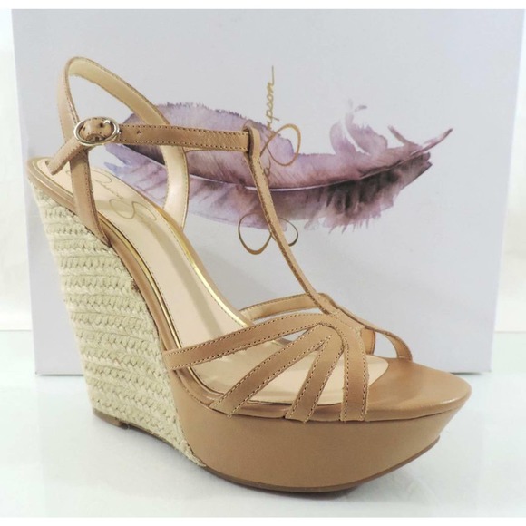 Jessica Simpson Shoes - Jessica Simpson Bevin Wedge Espadrille Heels Sandals Leather Buff Nude Size 10